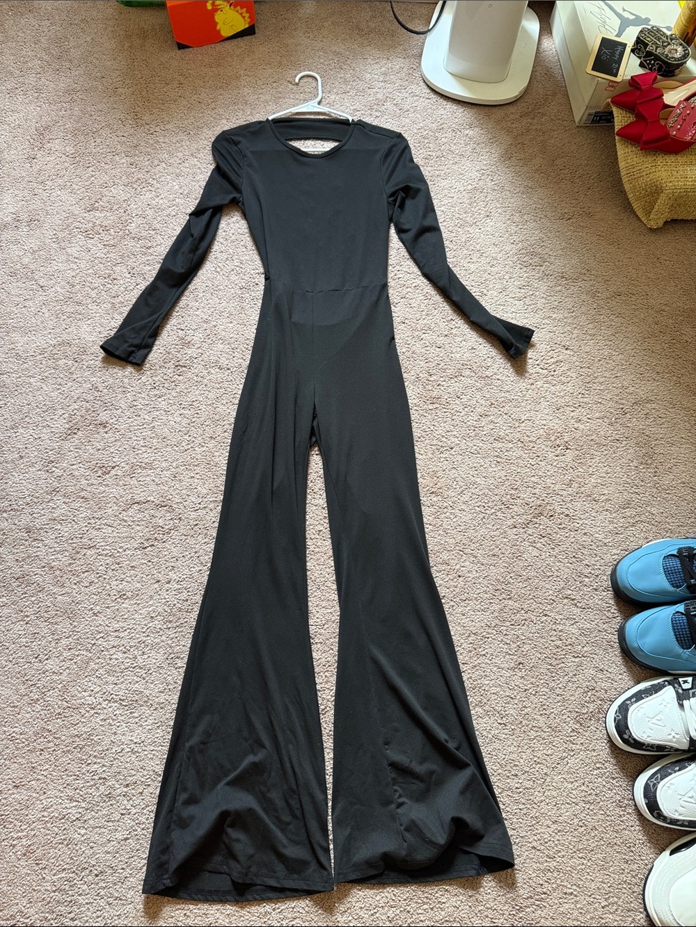 Black Long-Sleeve Wide-Leg Jumpsuit